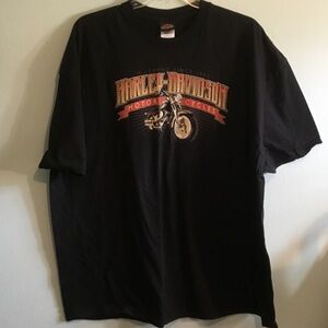 Harley-Davidson Black Tee with Orange & Gold Motorcycle Graphic